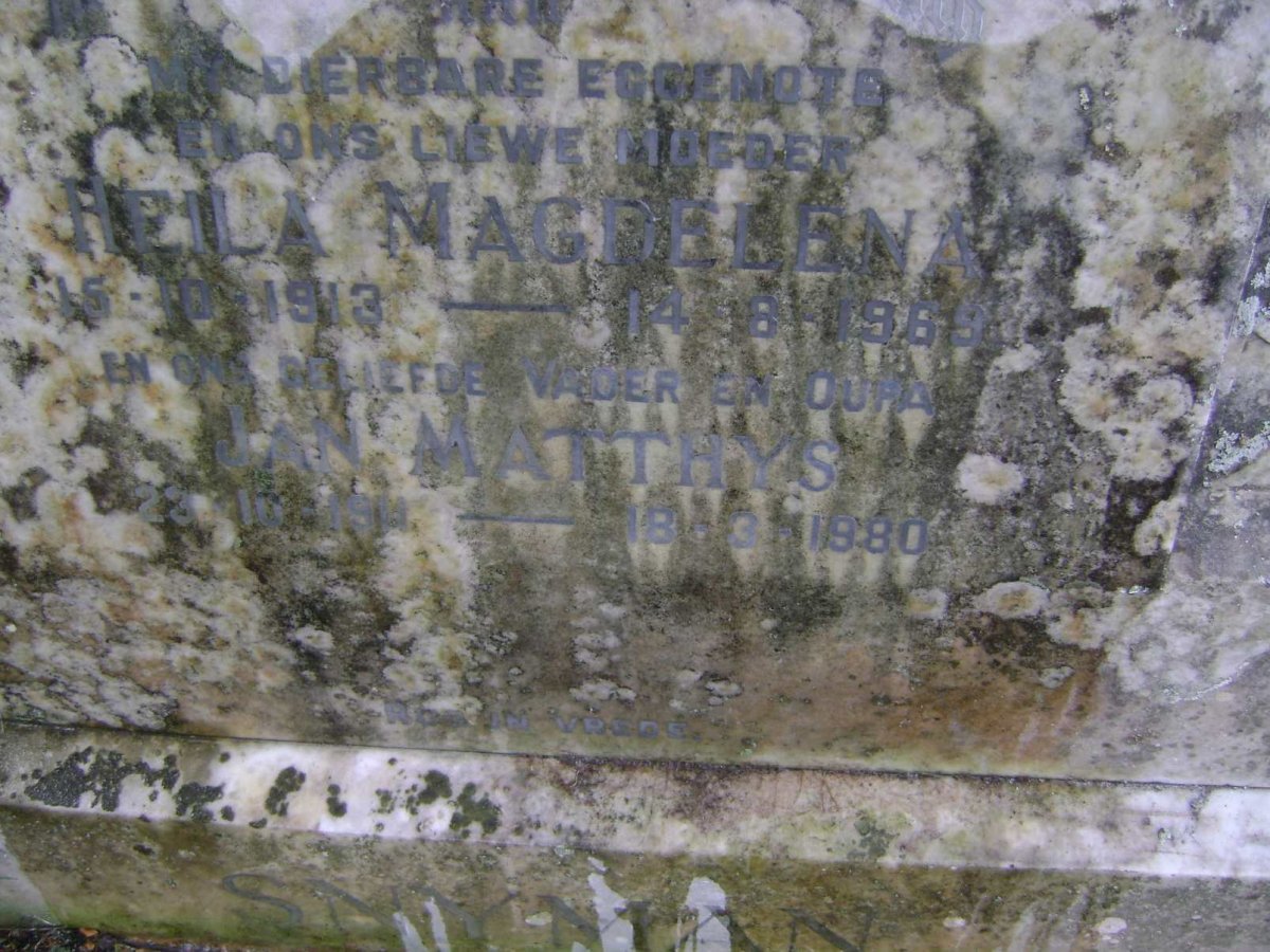 SNYMAN Jan Matthys 1911-1980 &amp; Heila Magdelena 1913-1969