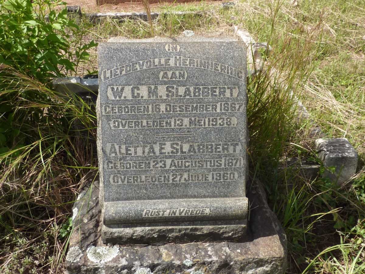 SLABBERT W.C.M. 1867-1938 &amp; Aletta E. 1871-1960