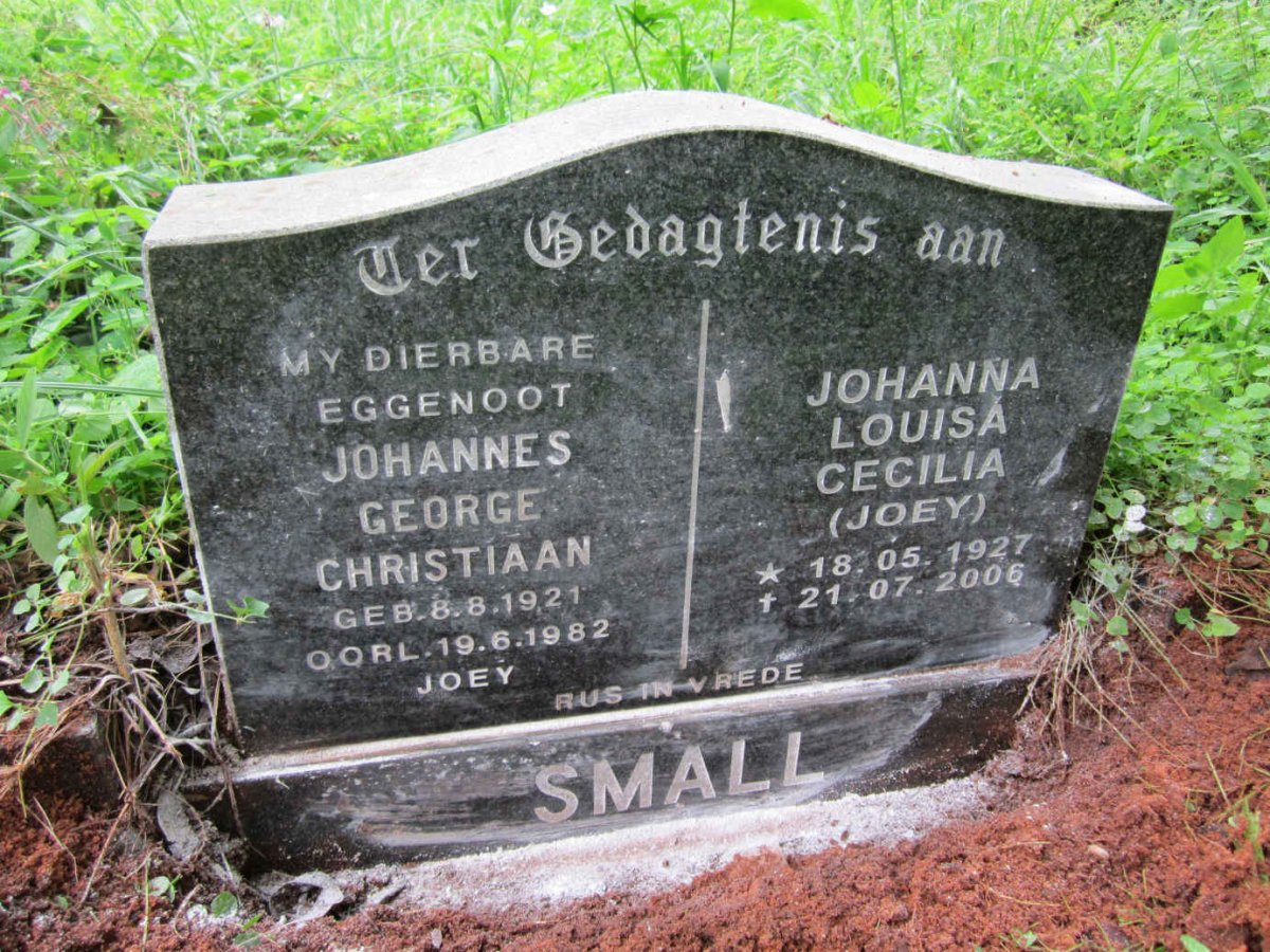 SMALL Johannes George Christiaan 1921-1982 &amp; Johanna Louisa Cecilia 1929-2006