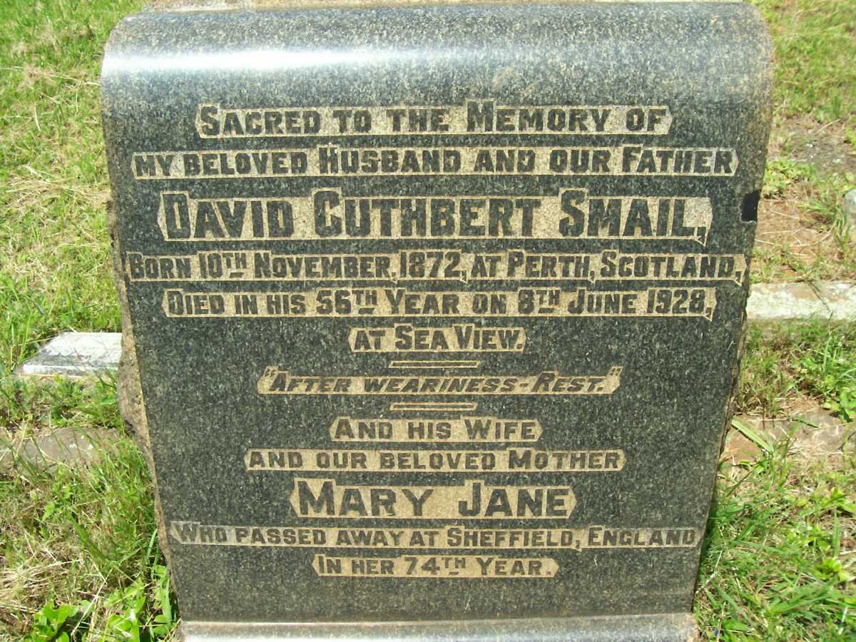 SMAIL David Cuthbert 1872-1928 &amp; Mary Jane