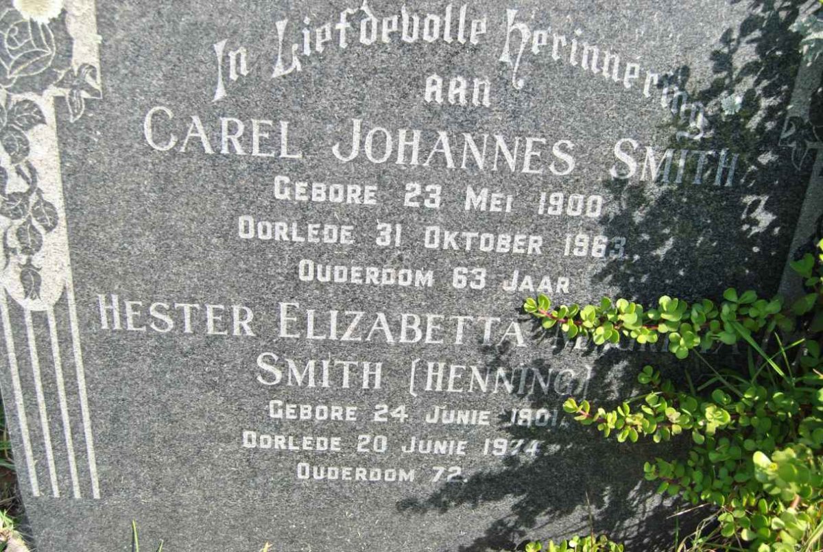 SMITH Carel Johannes 1900-1963 &amp; Hester Elizabetta Magrieta HENNING 1901-1974