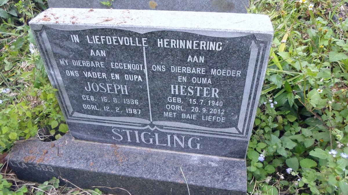 STIGLING Joseph 1936-1987 &amp; Hester 1940-2012