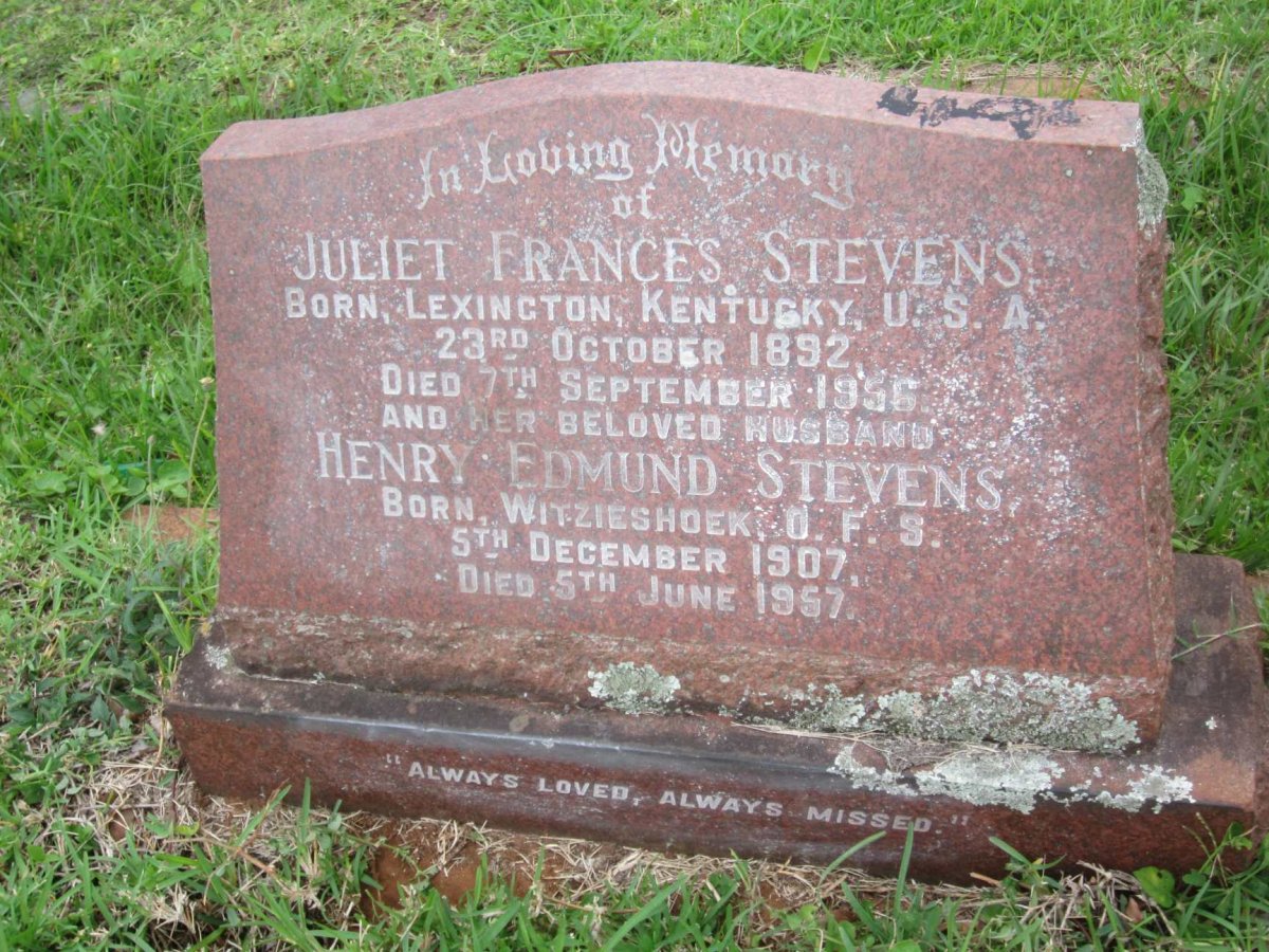 STEVENS Henry Edmund 1907-1957 &amp; Juliet Frances 1892-1956