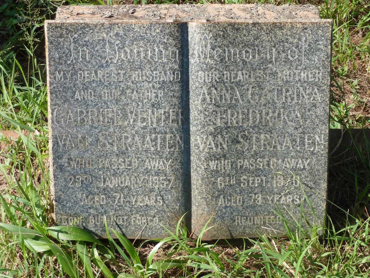 STRAATEN Gabriel Venter, van -1957 &amp; Anna Catrina Fredrika -1970 
