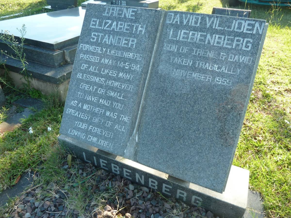 STANDER Irene Elizabeth formerly LIEBENBERG -1994 :: LIEBENBERG David Viljoen -1959