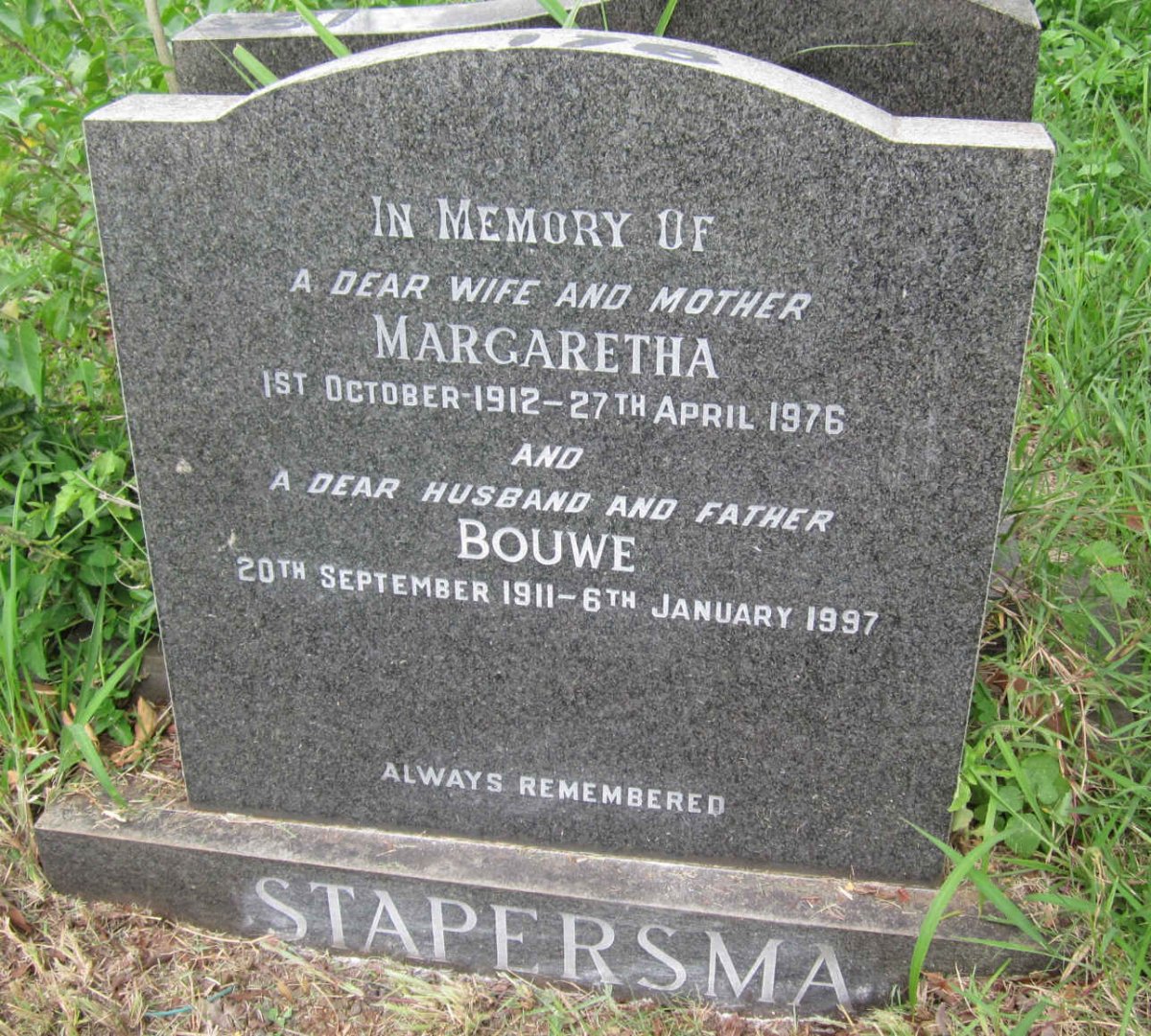STAPERSMA Bouwe 1911-1997 &amp; Margaretha 1912-1976