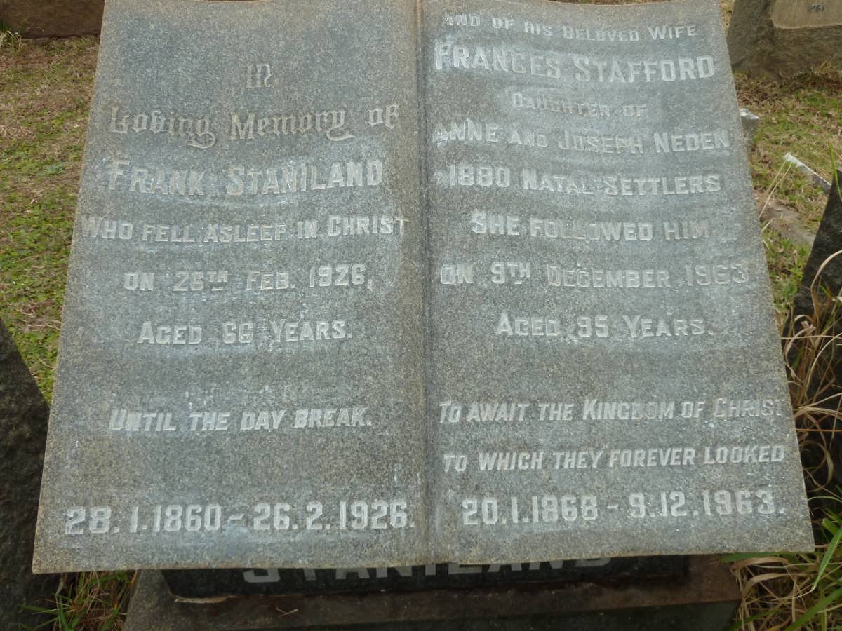 STANILAND Frank 1860-1926 &amp; Frances Stafford 1868-1963 :: GLASS Eda Mary -1979