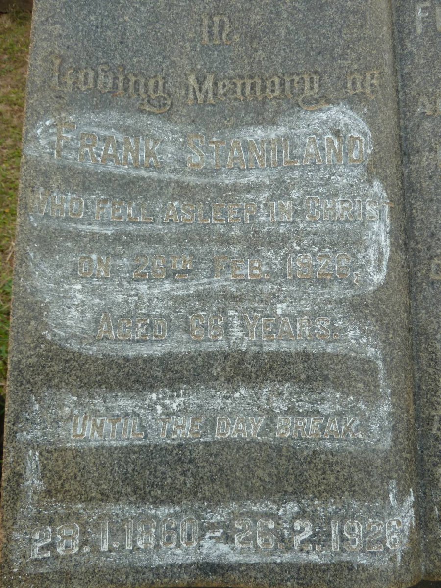 STANILAND Frank 1860-1926 &amp; Frances Stafford 1868-1963 :: GLASS Eda Mary -1979