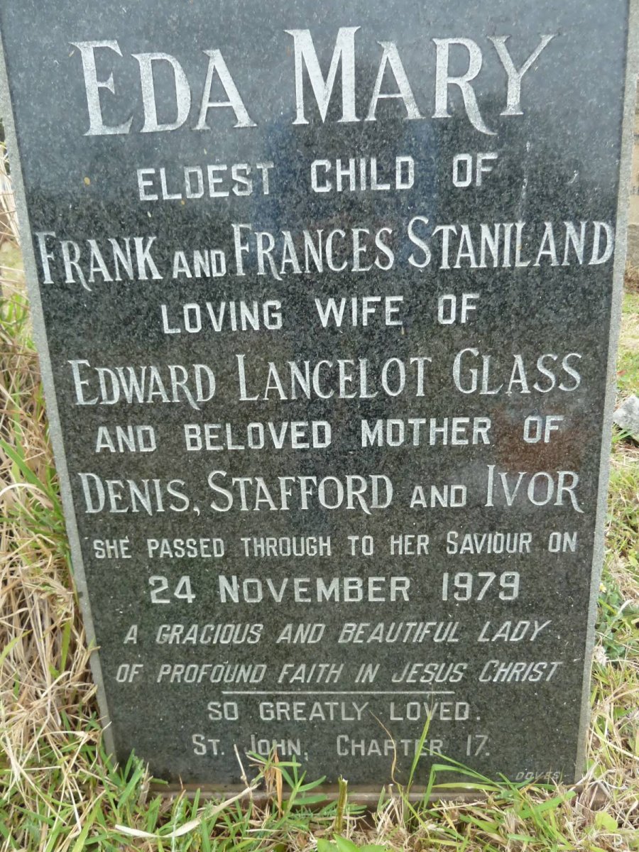 STANILAND Frank 1860-1926 &amp; Frances Stafford 1868-1963 :: GLASS Eda Mary -1979