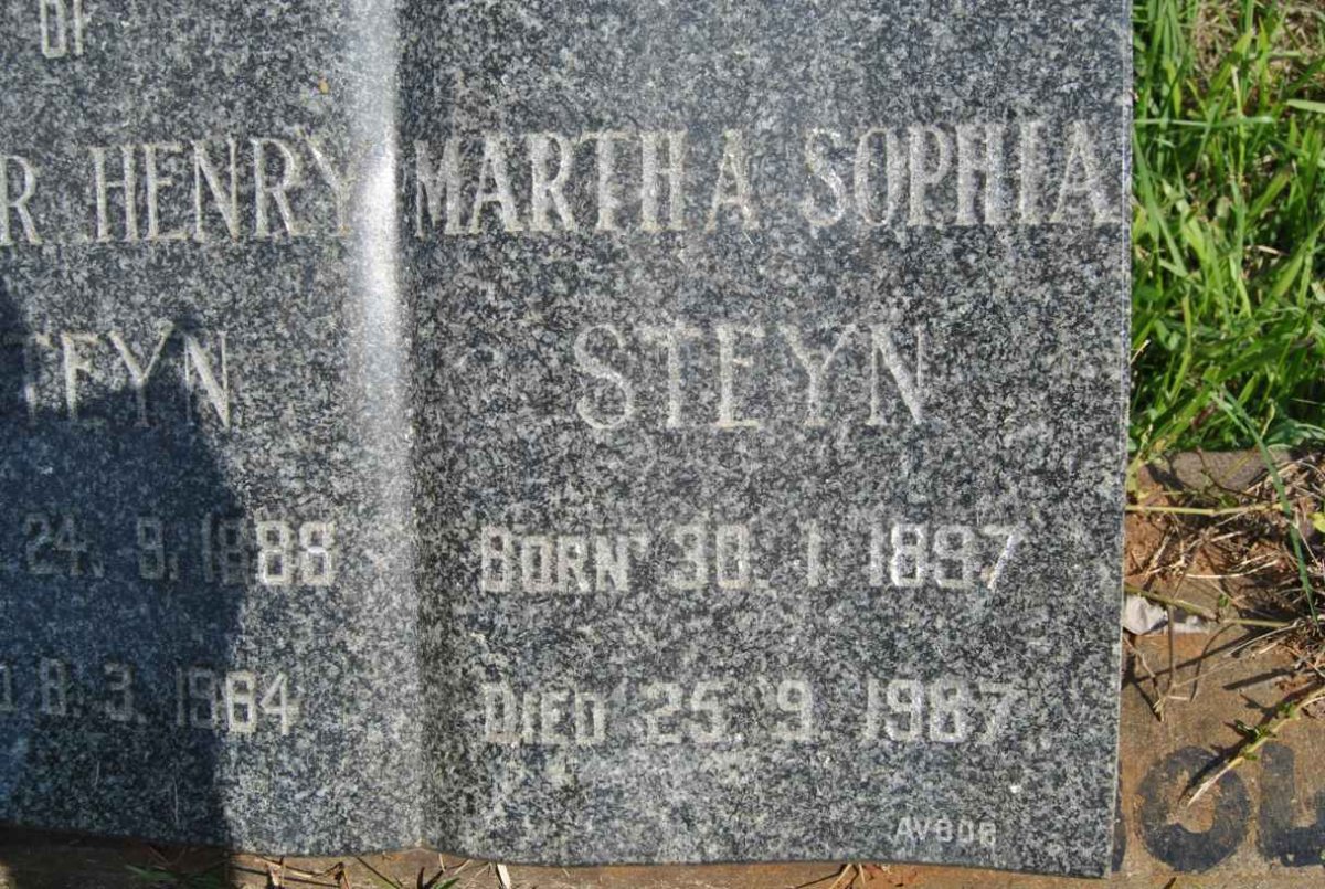 STEYN Peter Henry 1888-1964 &amp; Martha  Sophia 1897-1987