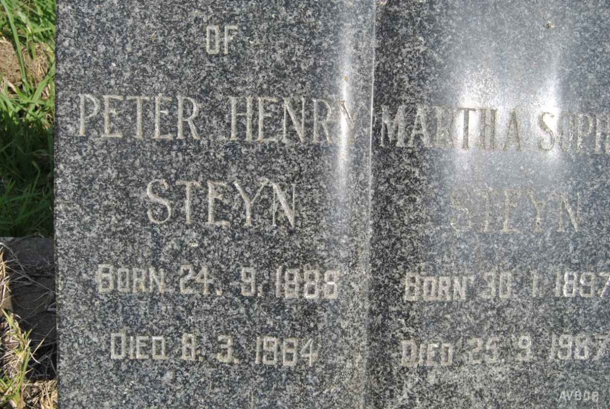 STEYN Peter Henry 1888-1964 &amp; Martha  Sophia 1897-1987
