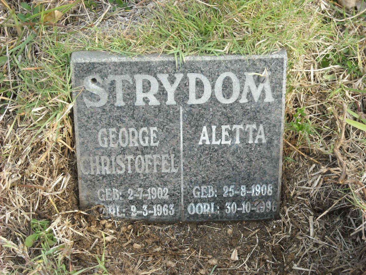 STRYDOM George Christoffel 1902-1963 &amp; Aletta 1908-1996