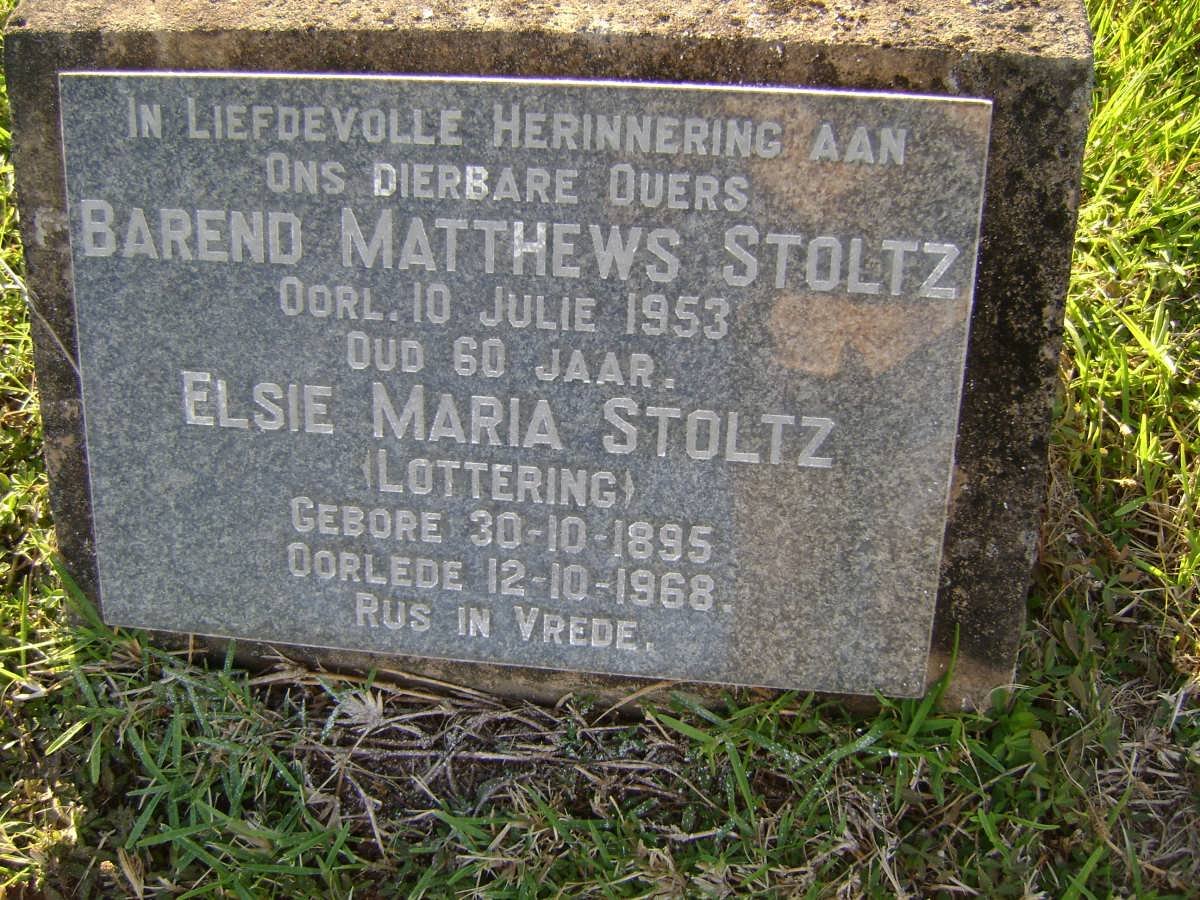 STOLTZ Barend Matthews -1953 &amp; Elsie Maria LOTTERING 1895-1968