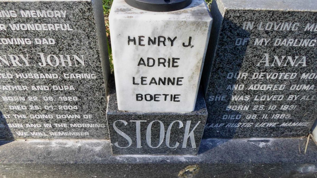 STOCK Henry John 1920-2004 &amp; Anna 1931-1989