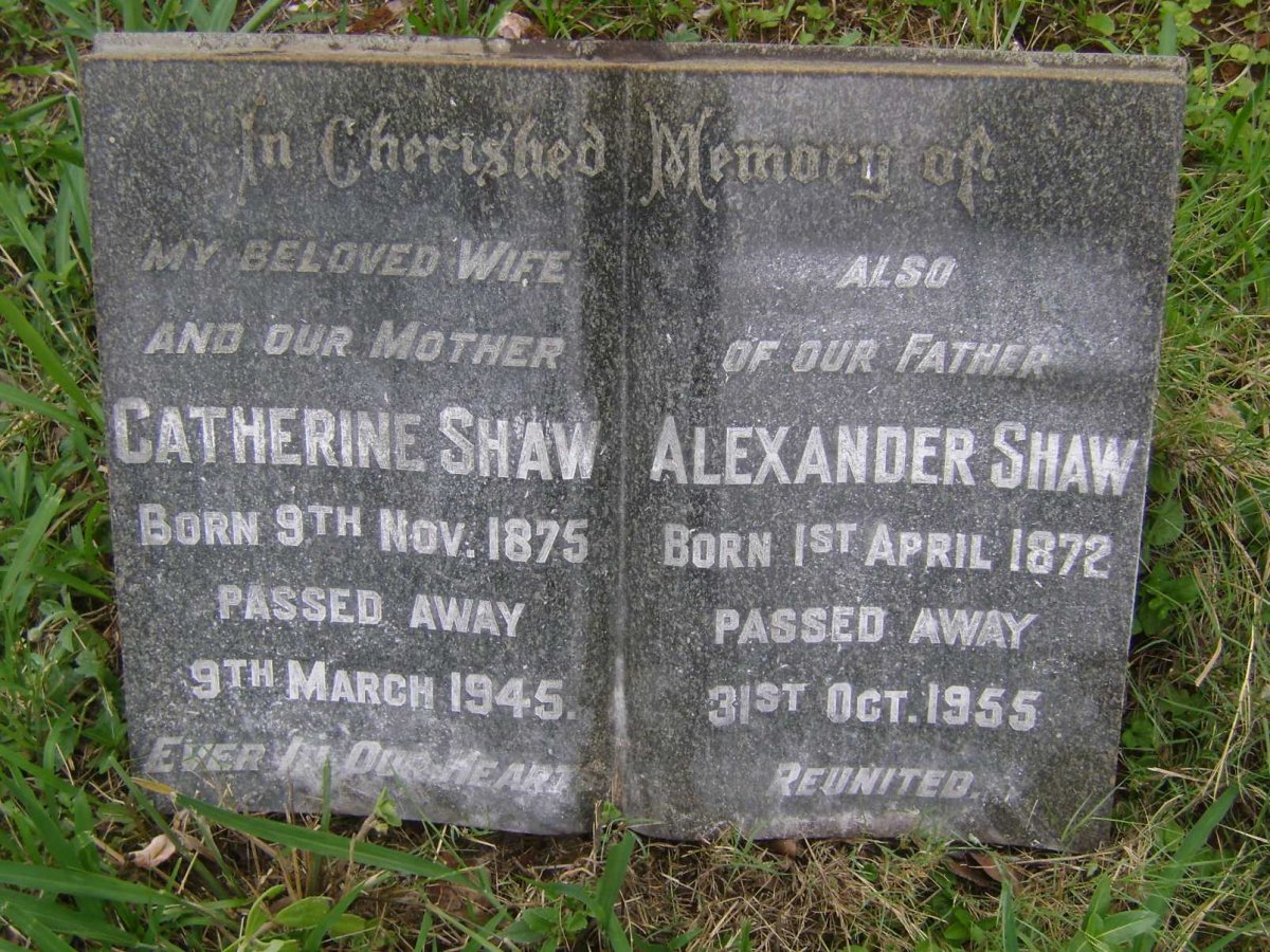 SHAW Alexander 1872-1955 &amp; Catherine 1875-1945