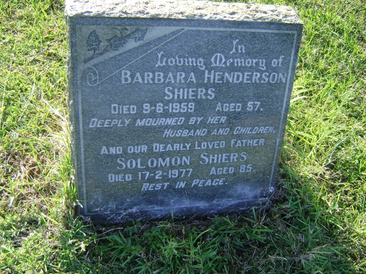 SHIERS Solomon -1977 &amp; Barbara Hendreson -1959
