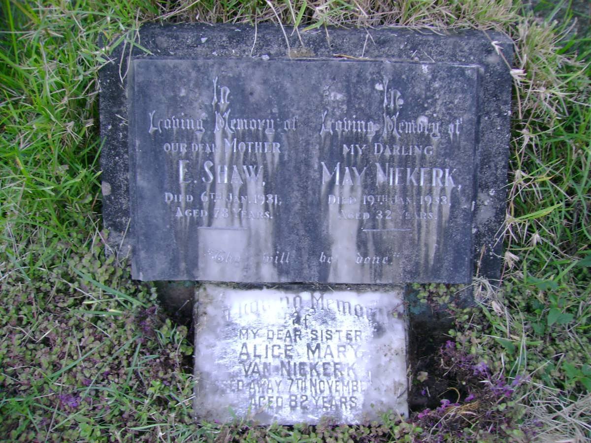 SHAW E. -1931 :: NIEKERK May -1933 :: Van NIEKERK Alice Mary