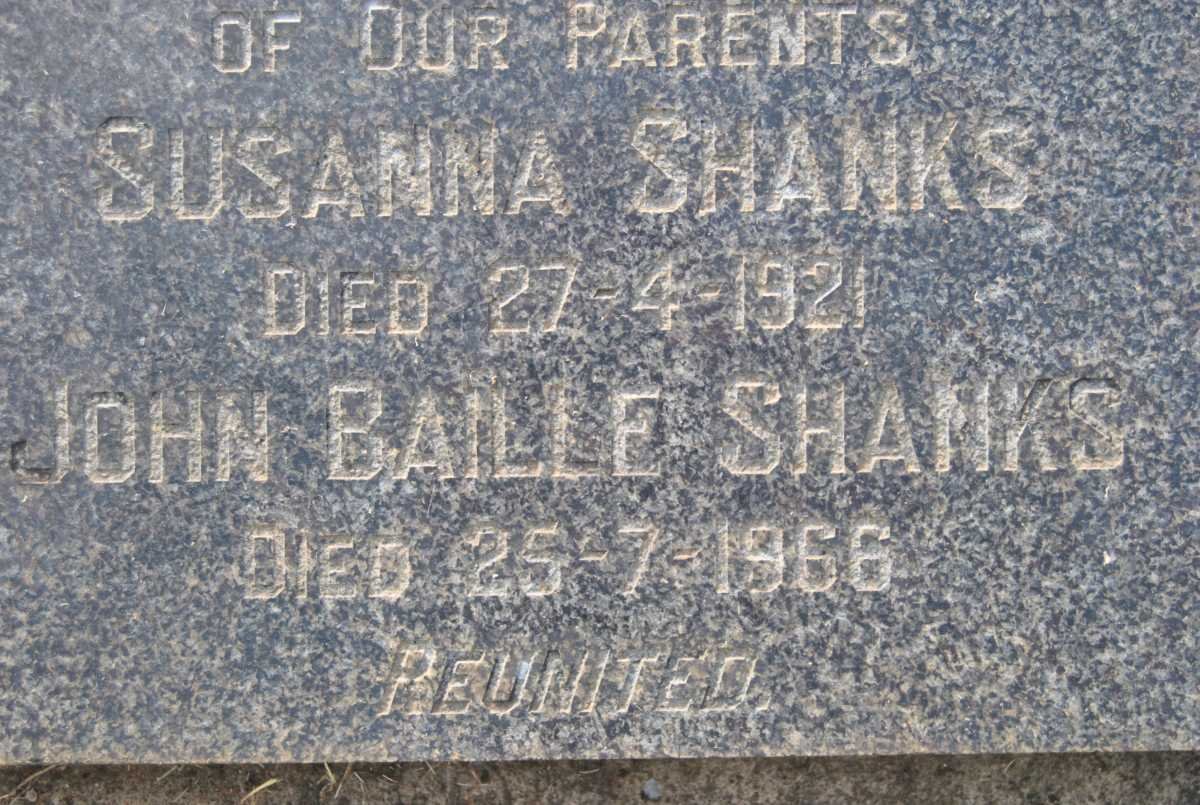 SHANKS John Bailie -1966 &amp; Susanna -1921