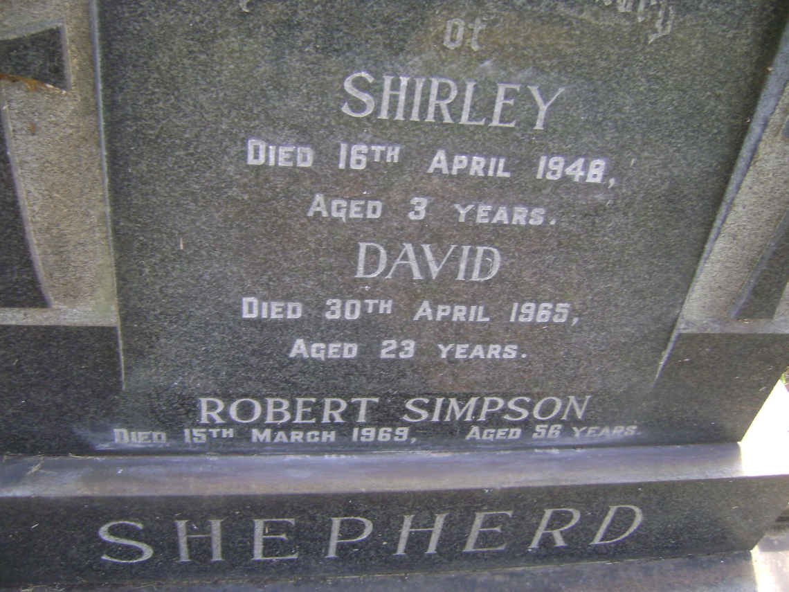 SHEPHERD Robert Simpson -1969 :: SHEPHERD David -1965 :: SHEPHERD Shirley -1948
