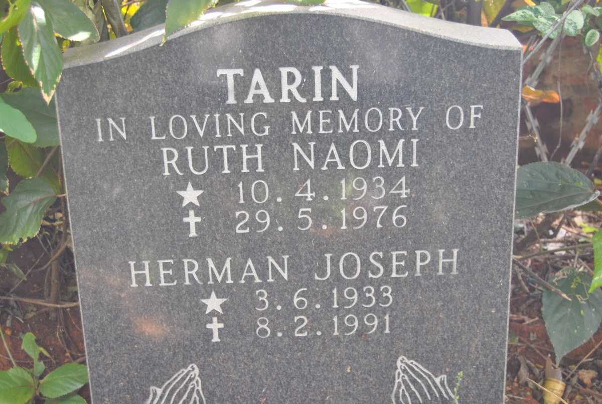 TARIN Herman Joseph 1933-1991 &amp; Ruth Naomi 1934-1976