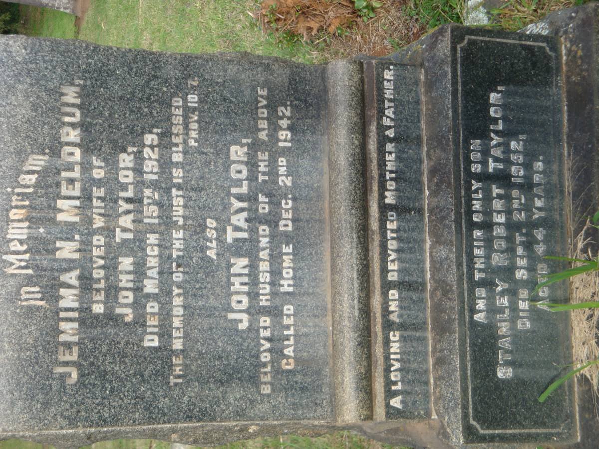 TAYLOR John -1942 &amp; Jemima N. Meldrum -1929 :: TAYLOR Stanley Robert -1952