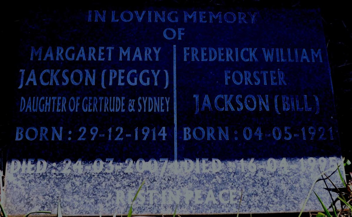 JACKSON Frederick William Forster 1921-1995 :: JACKSON Margaret Mary 1914-2007