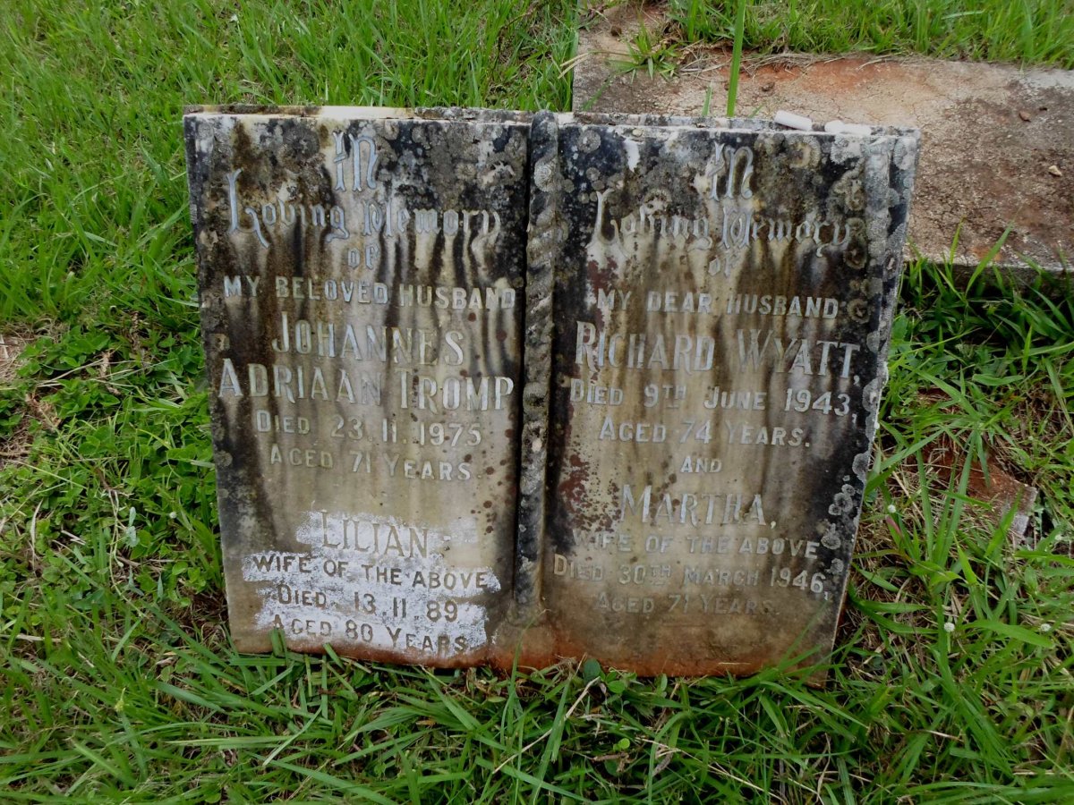 TROMP Johannes Adriaan 1875 &amp; Lilian -1989 :: WYATT Richard -1943 &amp; Martha -1946