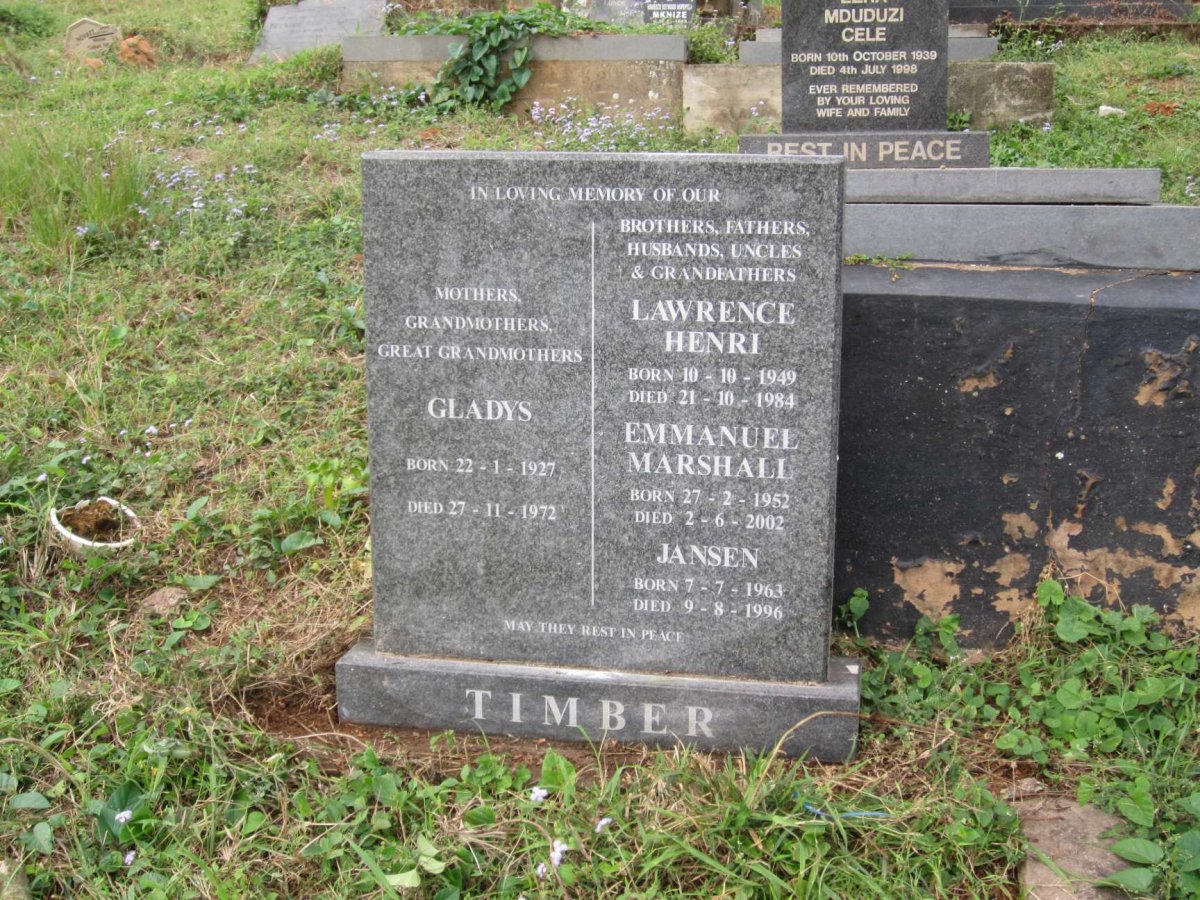 TIMBER Gladys 1927-1972 :: TIMBER Lawrence Henri 1949-1984 :: TIMBER Emmanuel Marshall 1952-2002 :: TIMBER Jansen 1963-1996
