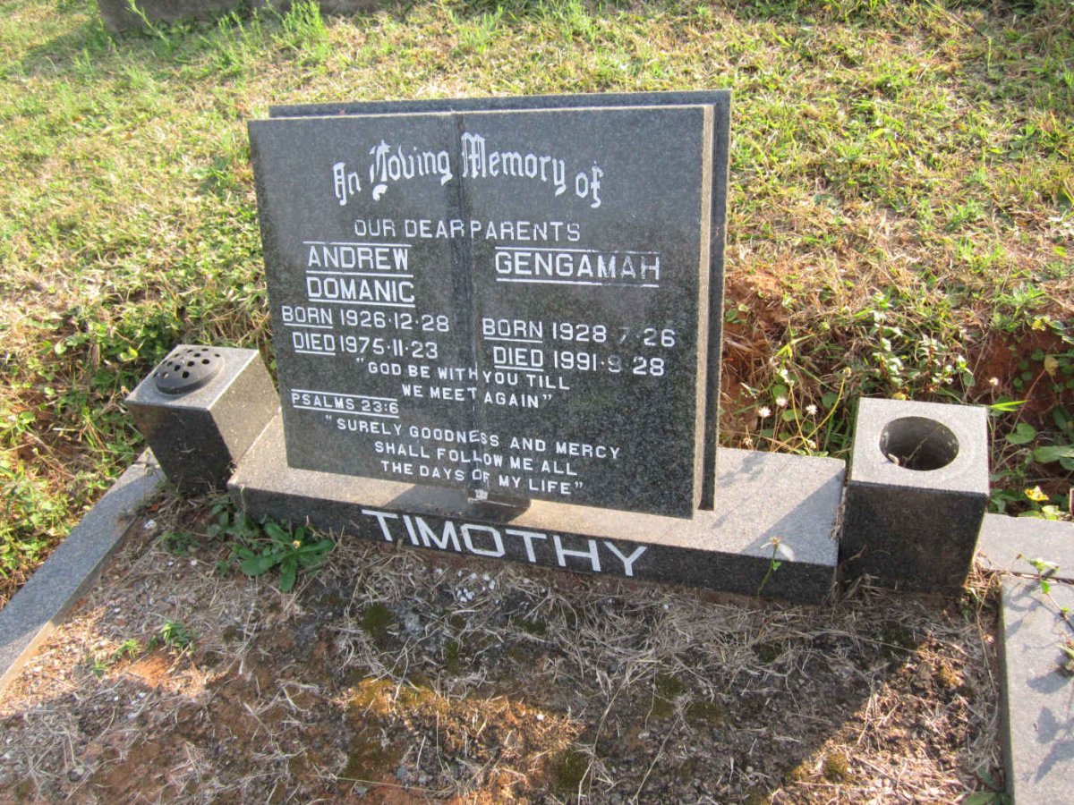 TIMOTHY Andrew Domanic 1926-1975 &amp; Gengamah 1928-1991