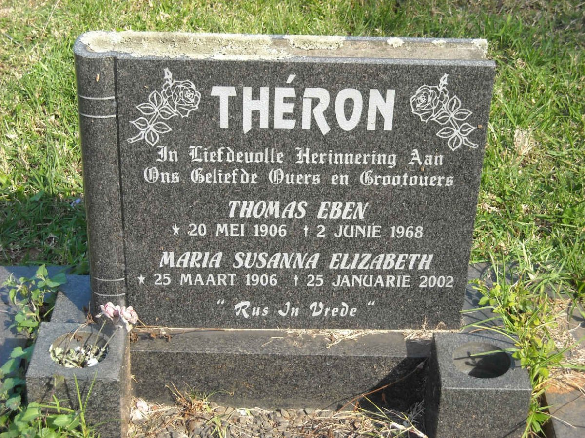 THERON Thomas Eben 1906-1968 &amp; Maria Susanna Elizabeth 1906-2002