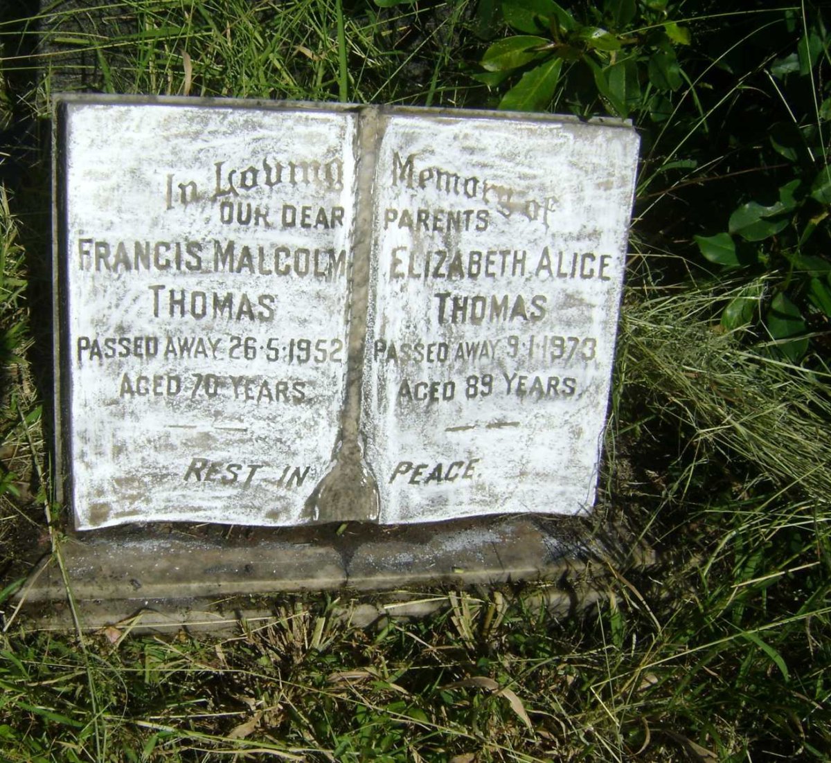 THOMAS Francis Malcolm -1952 &amp; Elizabeth Alice -1973