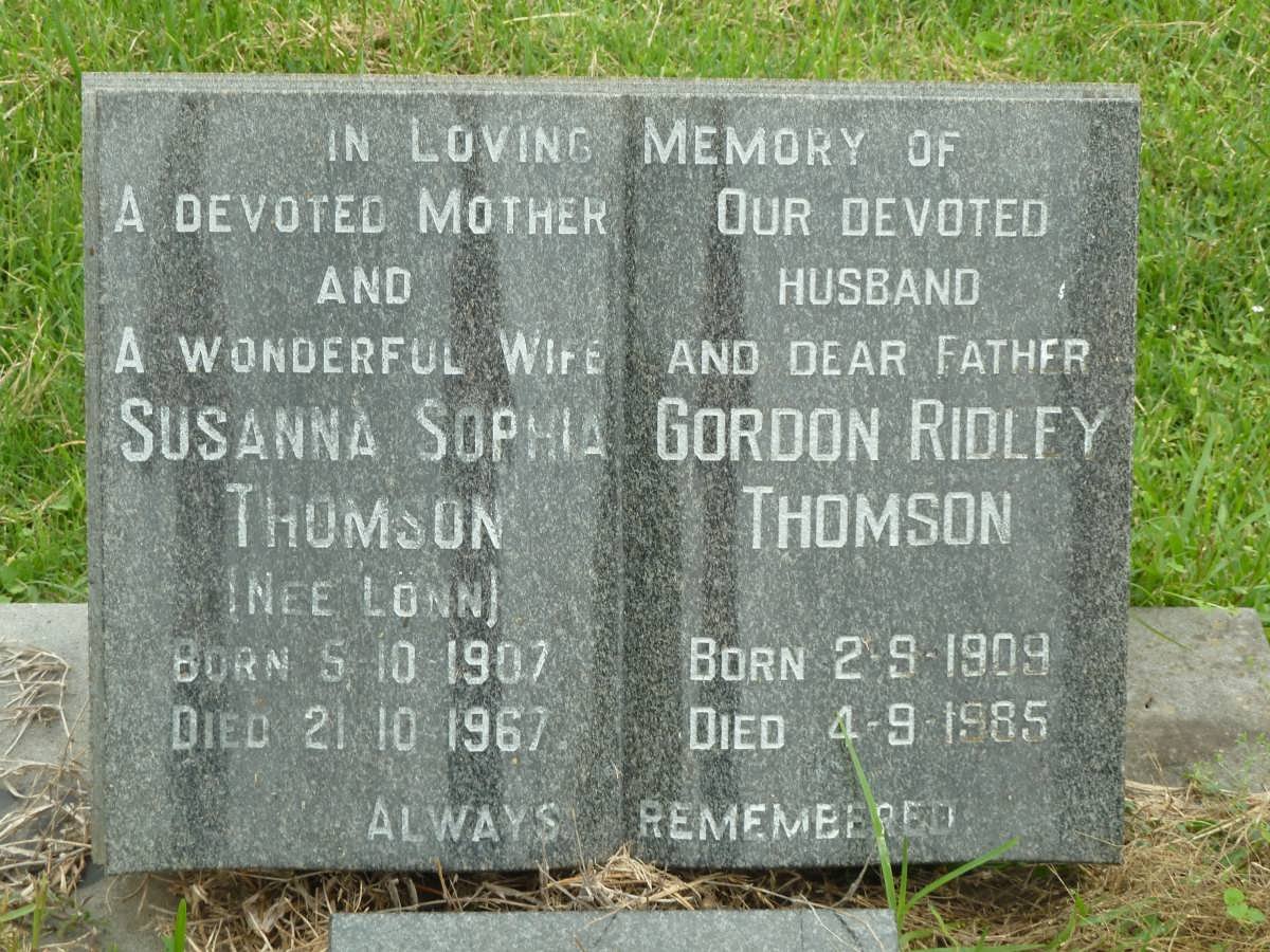 THOMSON Gordon Ridley 1909-1985 &amp; Susanna Sophia LONN 1907-1967