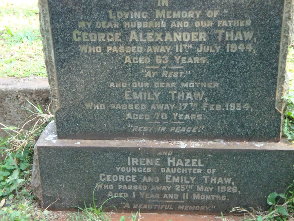 THAW George Alexander -1944 &amp; Emily -1954 :: THAW Irene Hazel -1926