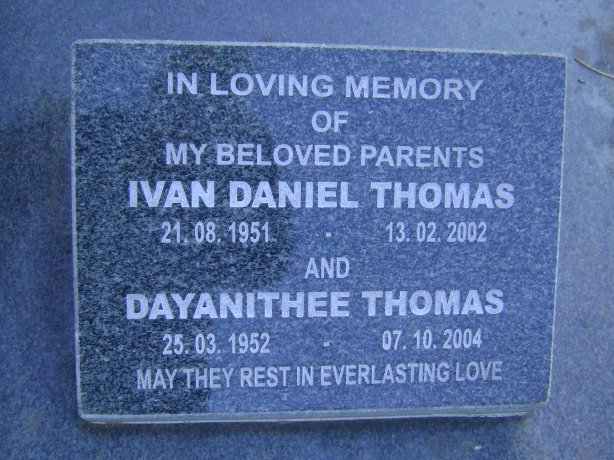 THOMAS Ivan Daniel 1951-2002 &amp; Dayanithee 1952-2004