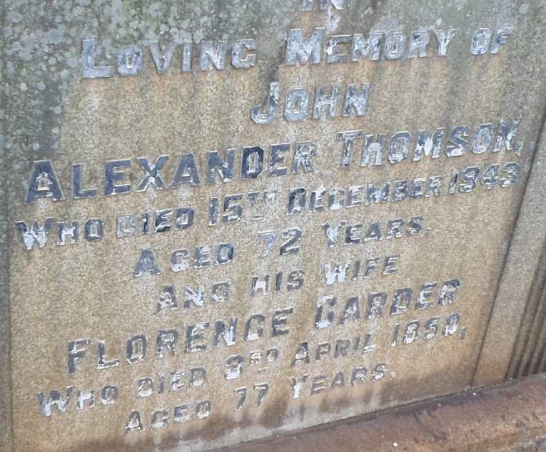 THOMSON John Alexander -1943 &amp; Florence Garder -1950