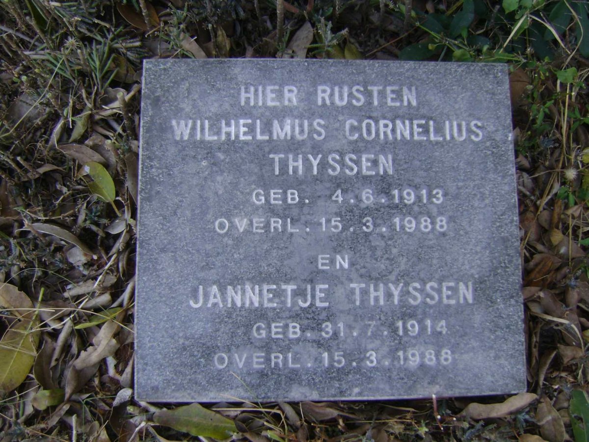 THYSSEN Wilhelmus Cornelius 1913-1988 &amp; Jannetje 1914-1988