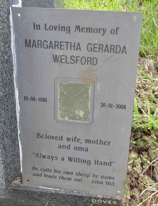WELSFORD Margaretha Gerarda 1946-2004