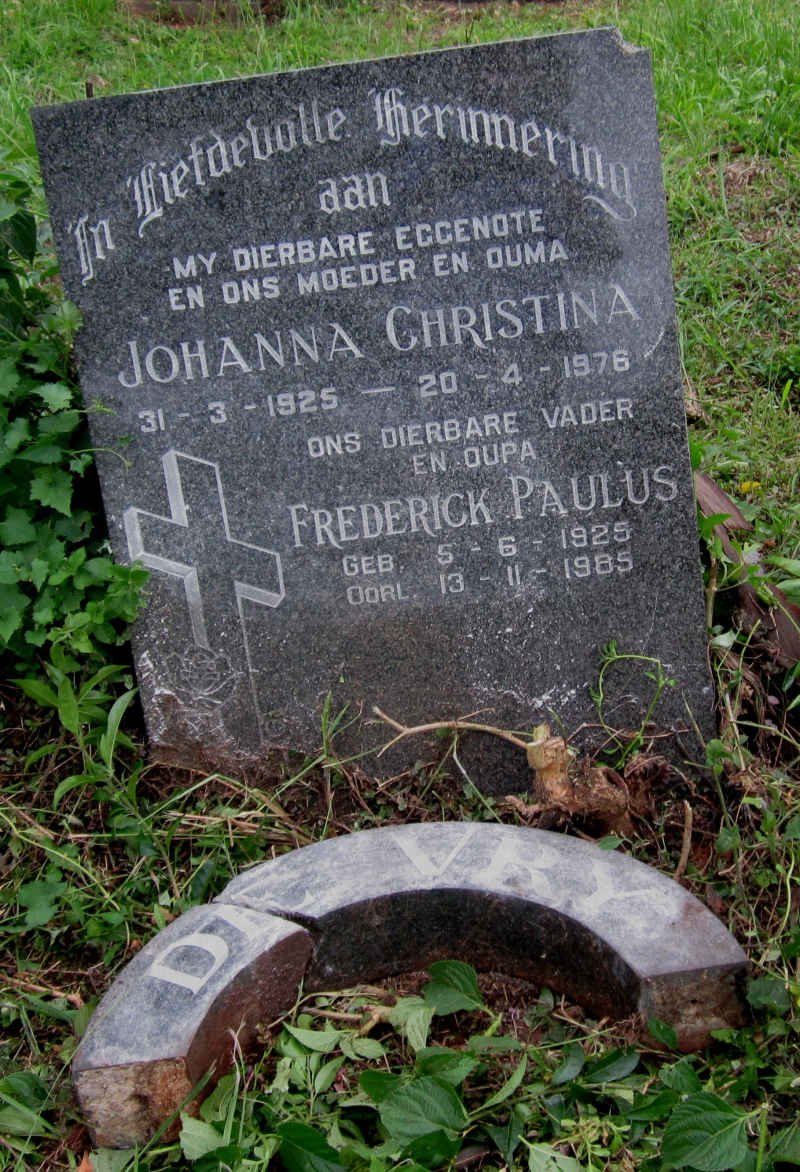 VRY Frederick Paulus, de 1925-1985 &amp; Johanna Christina 1925-1976