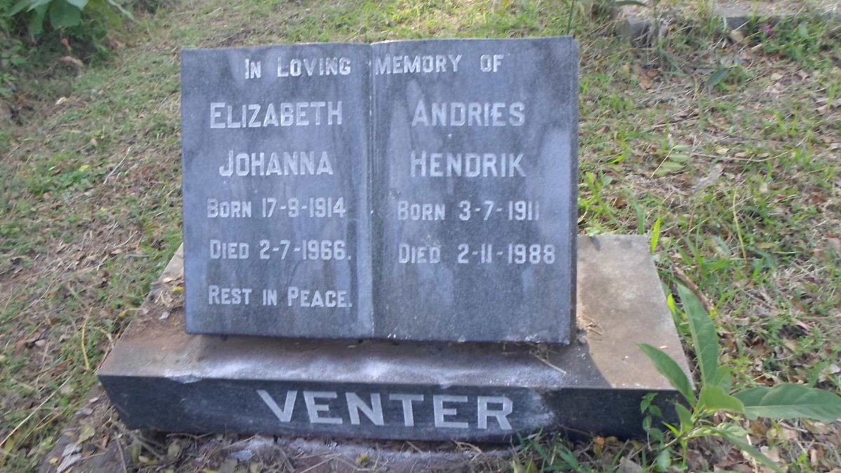 VENTER Andries Hendrik 1911-1988 &amp; Elizabeth Johanna 1914-1966