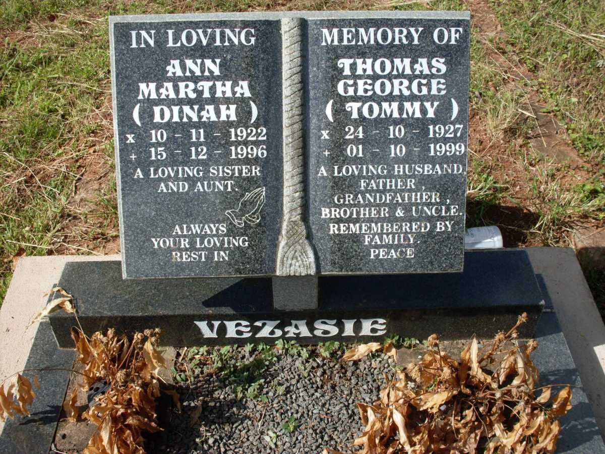 VEZASIE Thomas George 1927-1999 &amp; Ann Martha 1922-1996
