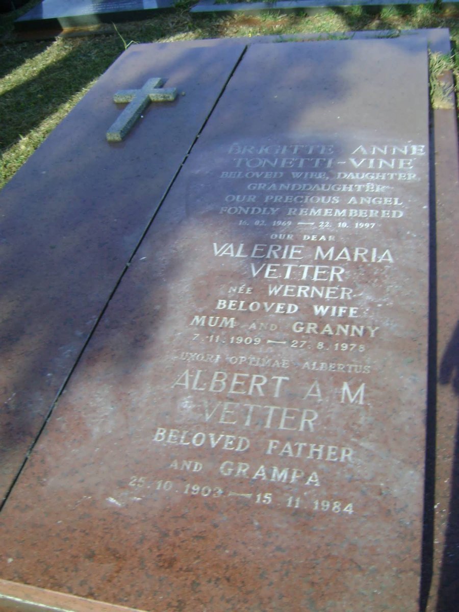 VETTER Albert A. M. 1903-1984 &amp; Valerie Maria WERNER 1909-1978 :: TONETTI-VINE Brigitte Anne 1969-1997