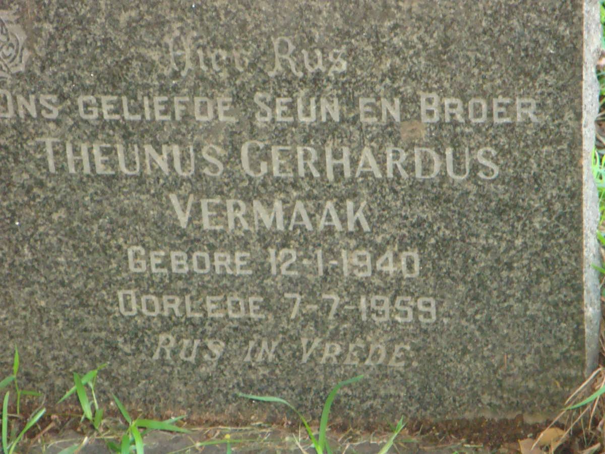 VERMAAK Theunus Gerhardus 1940-1959