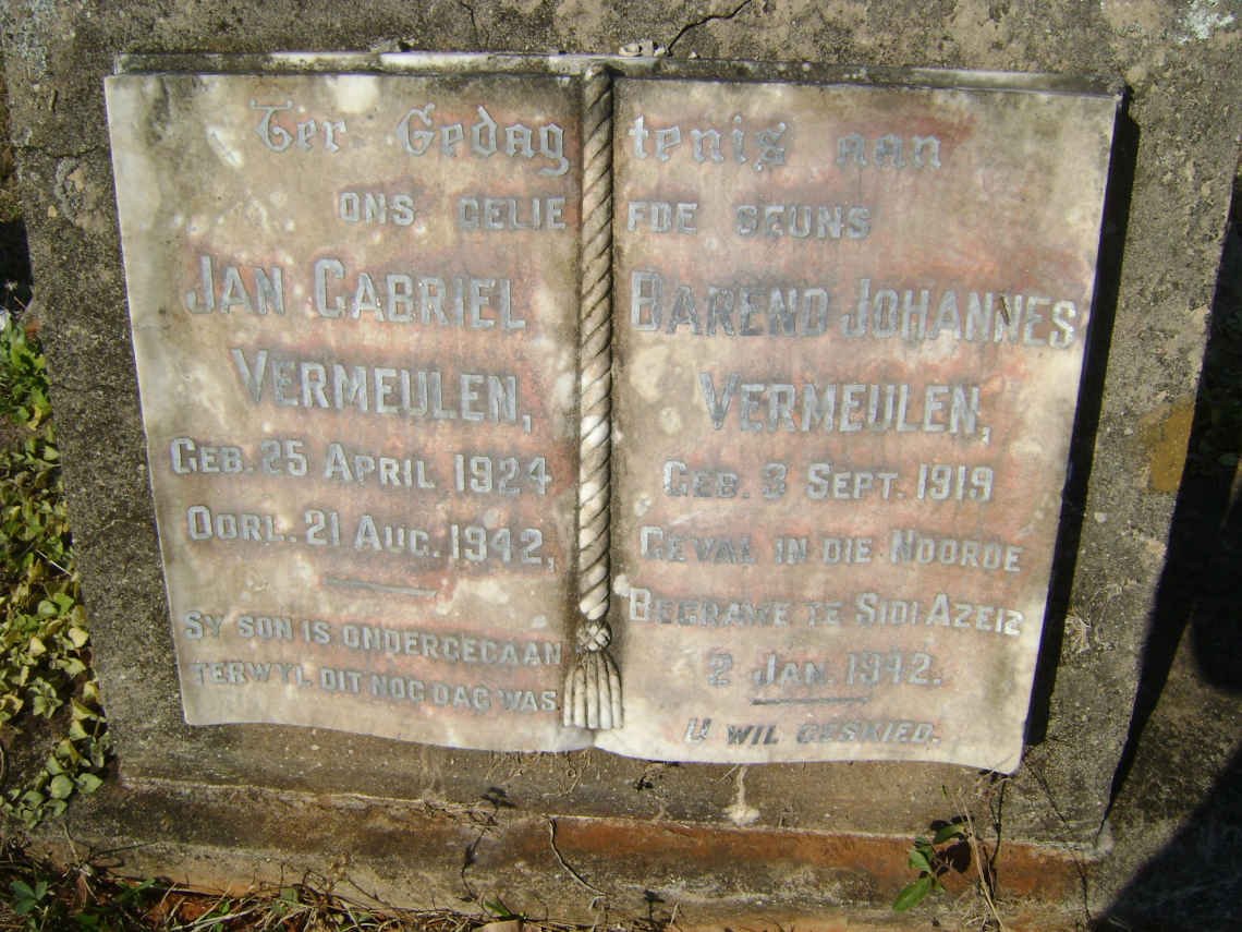 VERMEULEN Jan Gabriel 1924-1942 :: VERMEULEN Barend Johannes 1919-1942