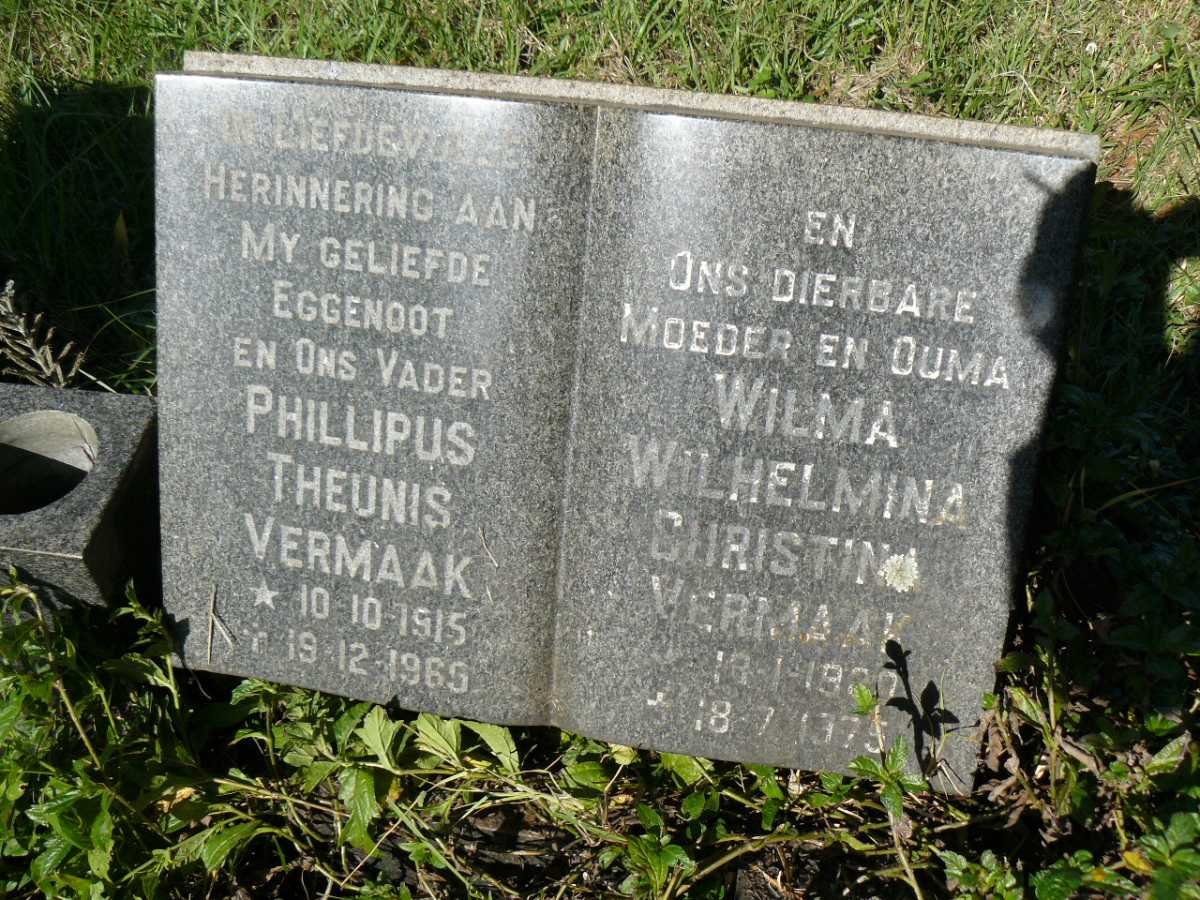 VERMAAK Phillipus Theunis 1915-1965 &amp; Wilma Wilhelmina Christina 1920-1975