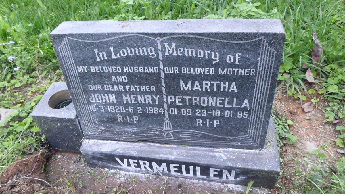 VERMEULEN John Henry 1920-1984 &amp; Martha Petronella 1923-1995