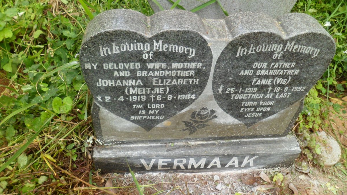 VERMAAK Fanie 1919-1992 &amp; Johanna Elizabeth 1919-1984