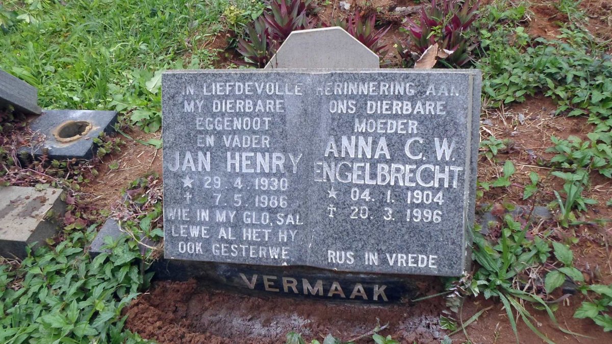VERMAAK Jan Henry 1930-1986 &amp; Anna C.W. ENGELBRECHT 1904-1996