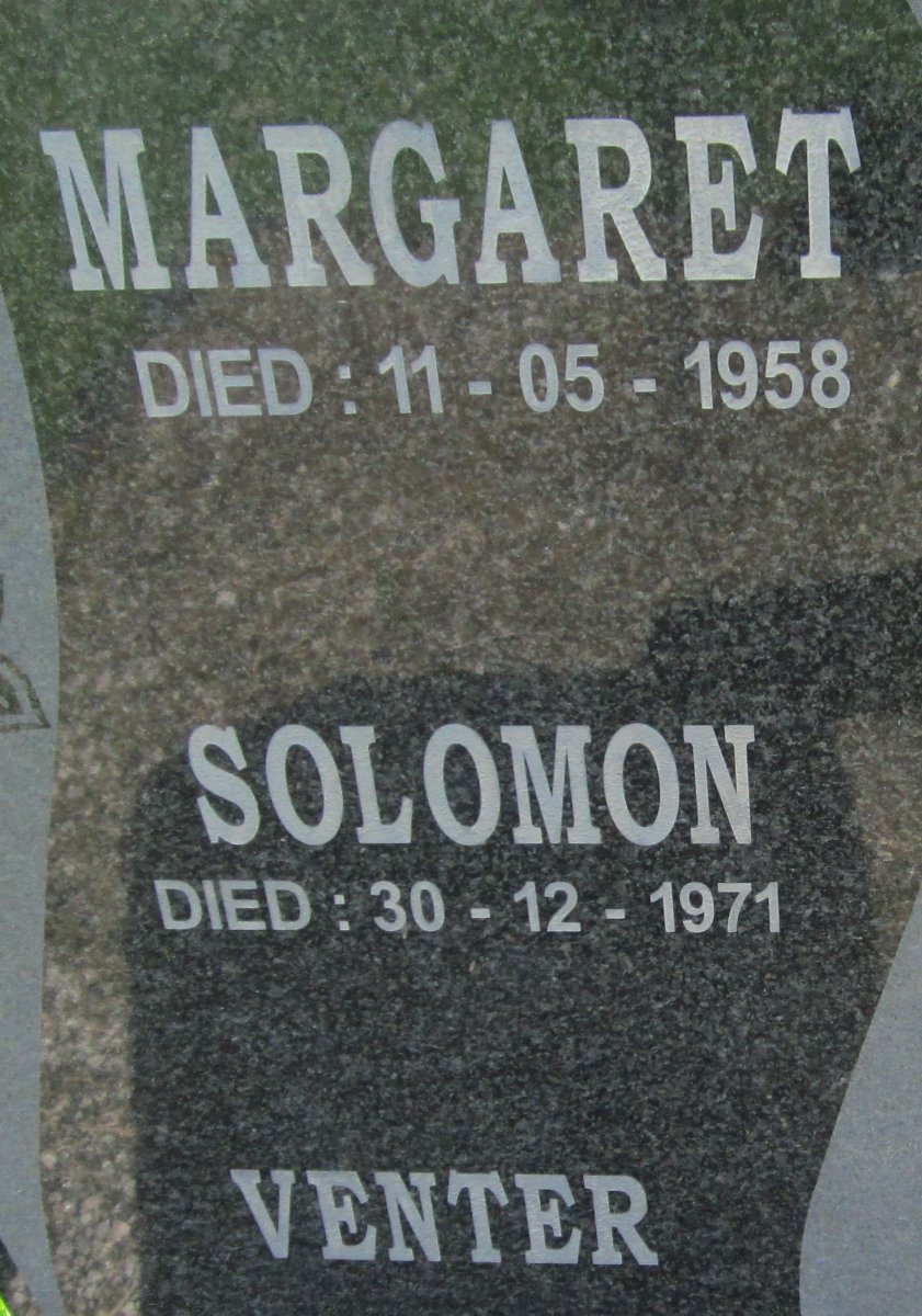 VENTER Solomon -1971 &amp; Margaret -1958