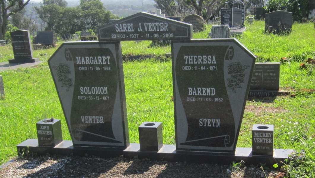 VENTER Sarel J. 1937-2005 :: VENTER Solomon -1971 &amp; Margaret -1958 :: STEYN Barend -1962 &amp; Theresa -1971