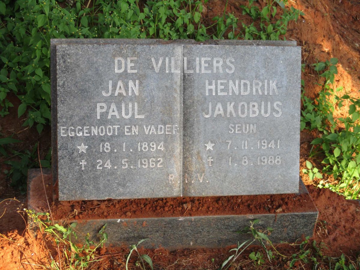 VILLIERS Jan Paul, de 1894-1962 :: DE VILLIERS Hendrik Jakobus 1941-1988